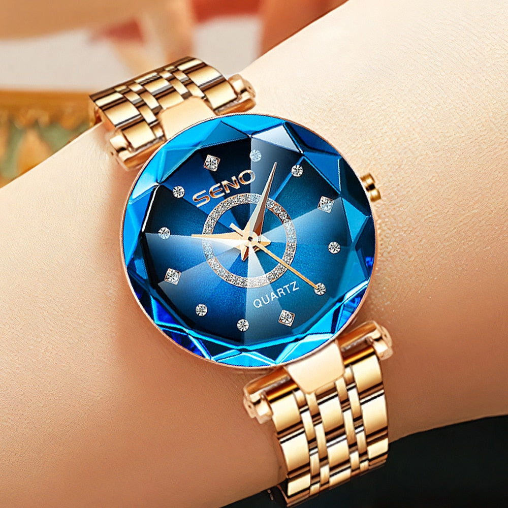 Relógio Feminino de Quartzo Diamond Blue à prova d'água